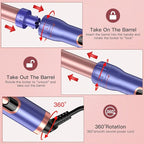 Brightup PRO 5-in-1 Curling Iron Wand with LCD Display, Ceramic Hair Waiver Curler with 3 Barrels & Negative Ions for Frizz-Free, Salon-Level Waves and Curls, Tangle-Free Swivel Cord