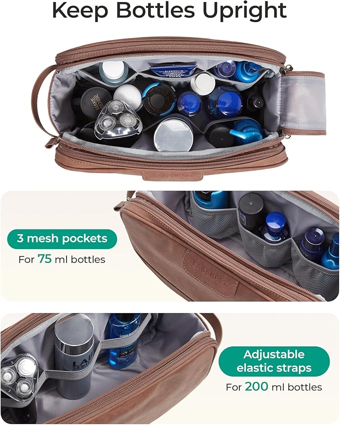 BAGSMART Toiletry Bag for Men, PU Leather Travel Bag for Toiletries, Dopp Kit - Image 4