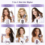7MAGIC Hot Air Styler Wrap, 7 in 1 Professional Hair Dryer Brush with Auto-Wrap Curlers, Fast Drying Blow Dryer, Volumizing Straightening Styling Multi-Styler No Heat Damage, Travel Case (Purple)
