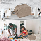 Travel Toiletry Bag for Women PU Leather Triple-layer Double Zipper Toiletry - Image 3
