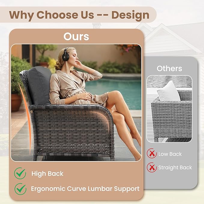 HOOOWOOO Patio Furniture Set, Outdoor High Back Loveseat Set, All Weather - Image 2