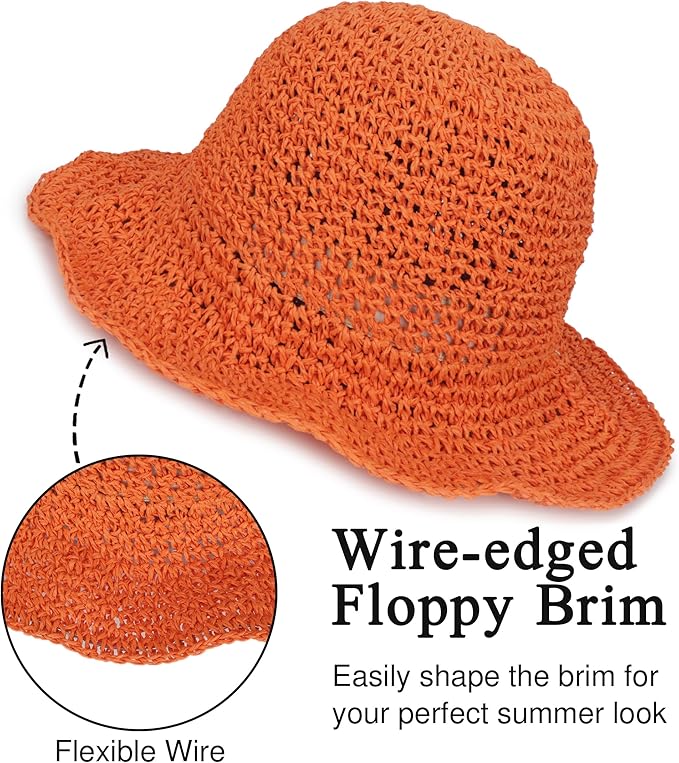 Womens Wide Brim Straw Sun Hat Foldable Floppy Crochet Beach Hat - Image 4