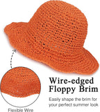 Womens Wide Brim Straw Sun Hat Foldable Floppy Crochet Beach Hat - Image 4