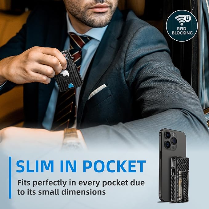 Airtag Wallet for Men, with Money Clip 10 Cards Metal Case Smart Slim Pop Up - Image 6