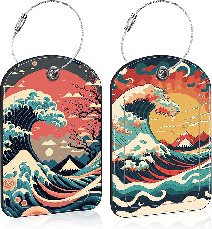 Japanese Style Ocean Wave Sun Leather Luggage Tag by Unknown