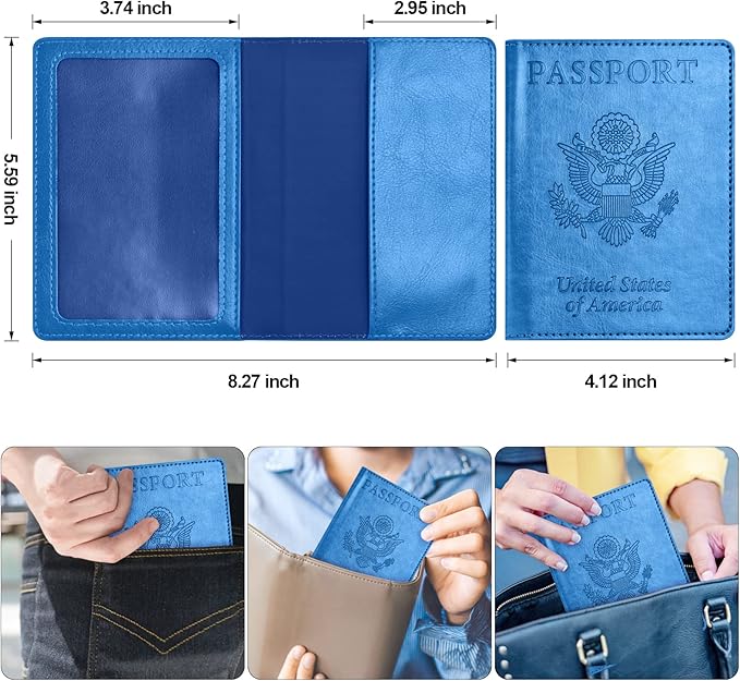 Eoehro Unisex-Adult Passport and Vaccine Card Holder Combo, Sky Blue, Faux - Image 3