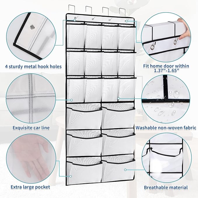2 Packs Over the Door Shoe Organizer, 36 Large Mesh Pockets Hanging Shoe Boots - Image 3