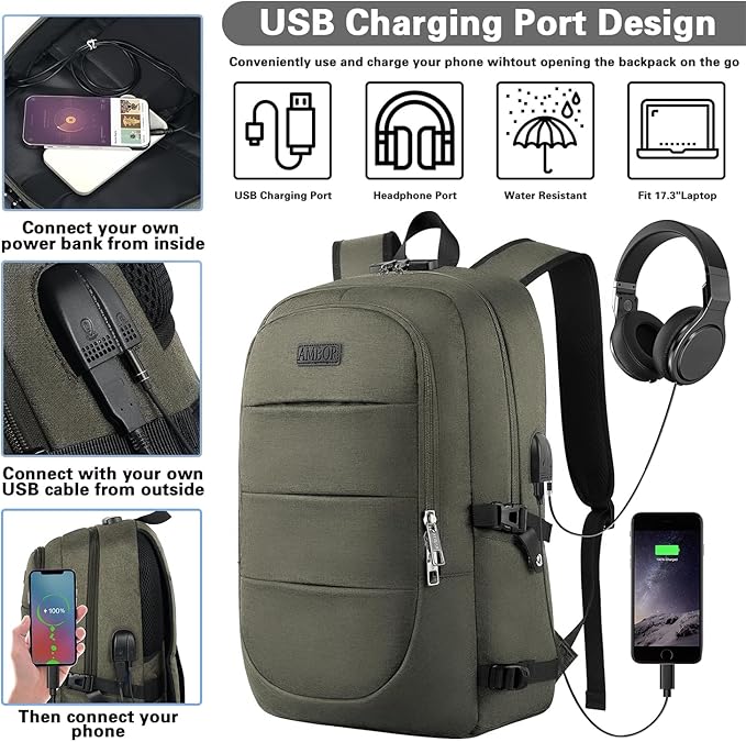 AMBOR Anti Theft Backpack, 15.6-17.3 inch Business Laptop Carry on Backpack - Image 3