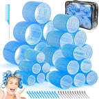 Obeoby 4 Sizes Hair Rollers for Women, 50 Pcs Set Hair Curlers with Clips Comb Curlers for Long Short Curly Hair and Bangs (25, 36, 48, 60mm), Blue