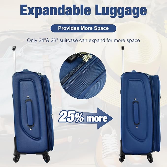 Merax Softside Luggage Set Softshell Lightweight 3 Piece Spinner Suitcase - Image 5