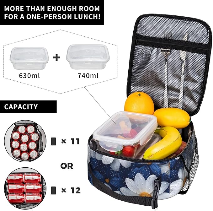 Daisy Insulated Lunch Box for Women Men Daisy Lunch Bag for Travel, or Fishing - Image 4