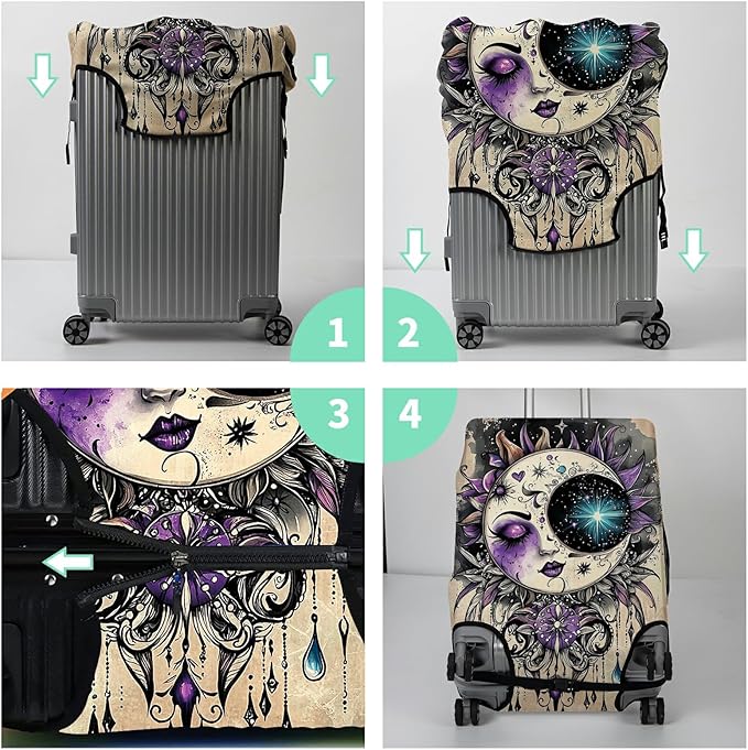 Luggage Cover Suitcase Protector Plus 1 Luggage Tag, Gothic Moon Face Travel - Image 7