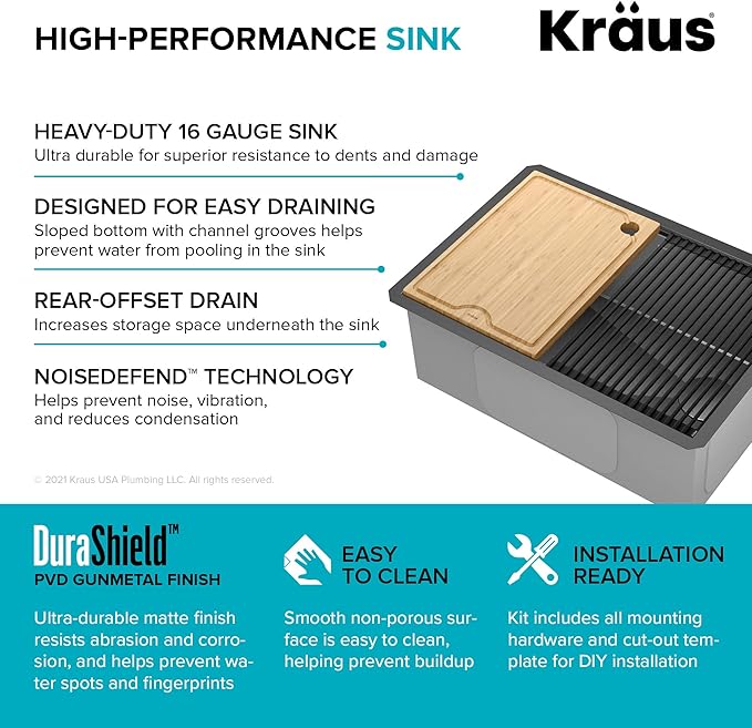 KRAUS Kore Workstation 27-inch Undermount 16 Gauge Black Stainless Kitchen Sink - Image 5