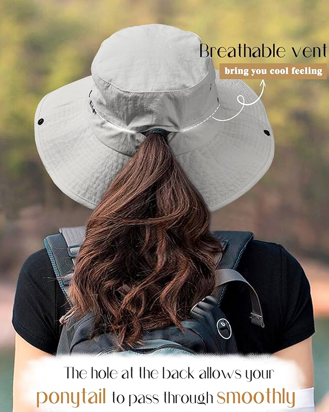 FURTALK Sun Hats for Women Ponytail UPF 50+ Beach Summer Hat Wide Brim Packable - Image 3