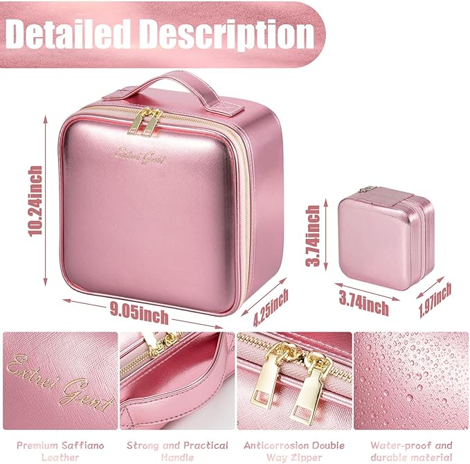 Makeup Travel Train Case with Mirror LED Light 3 Adjustable Brightness Large - Image 2