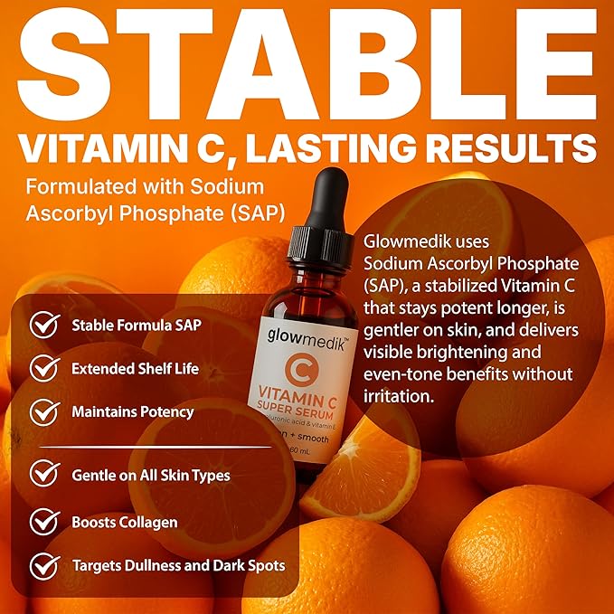 GlowMedik Vitamin C Serum for Face - Illuminating Brightening Serum for Dark Spots - Dark Spot Corrector with Hyaluronic Acid & Vitamin E - Fine Lines & Wrinkles, Sensitive Skin, Made in USA 2 fl oz