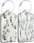 2 Pack Leather Luggage Tag for Suitcase Green White Eucalyptus Leaves Unique by TXIANT