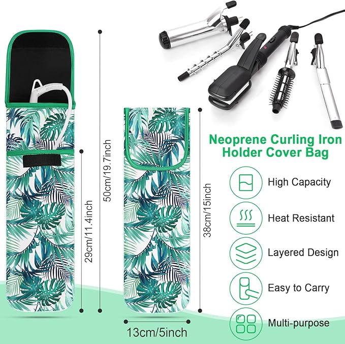 Shappy 2 Pcs Heat Resistant Hair Tools Bag Curling Iron Travel Case Cover Neoprene Flat Iron Holder Travel Case and Silicone Mat Pouch for Hot Hair Tools Storage Organizer(Frond Style)