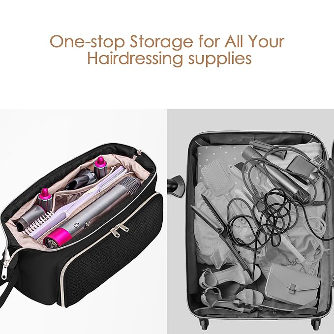 Fasrom Hair Tools Travel Bag with Heat Resistant Mat for Flat Iron, Curling Iron and Straightener, 2 in 1 Blow Dryer Organizer Case for Styling Appliances and Hot Items, Black (Patent Design)