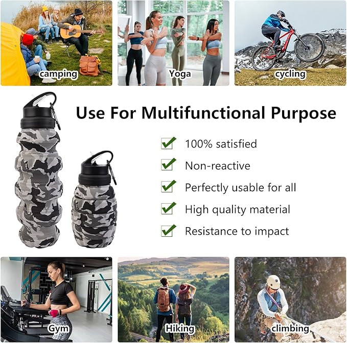 Collapsible Travel Water Bottle, Reuseable Silicone Foldable Water Bottles - Image 8