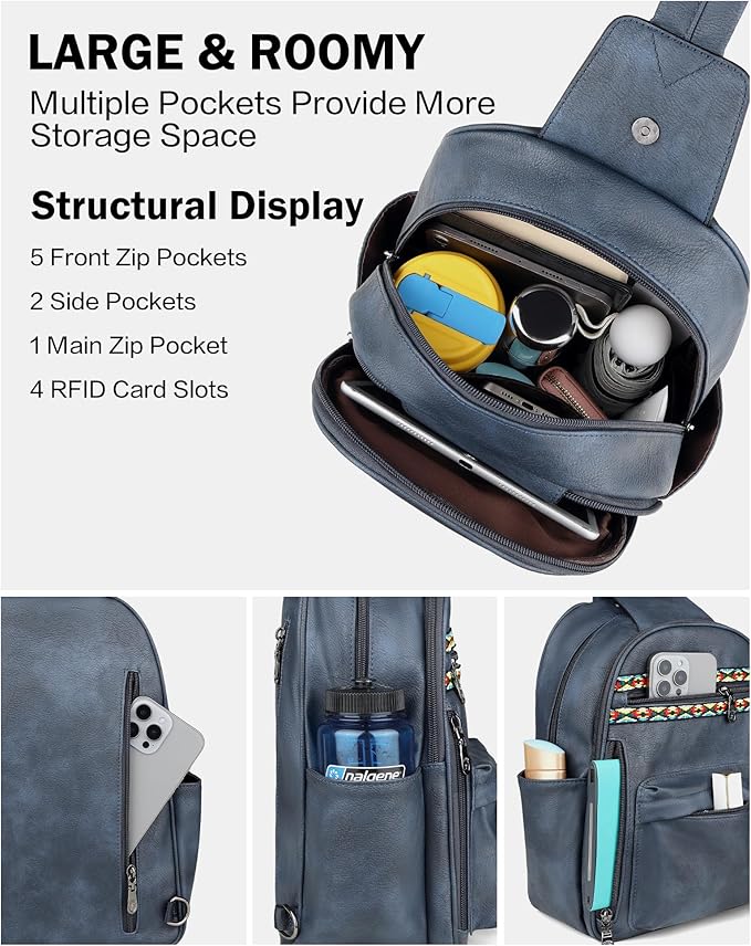 FADEON Large Sling Bag for Women, Leather Crossbody Purse Designer Anti Theft - Image 6
