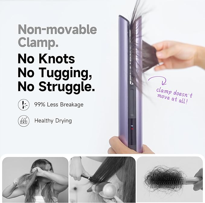 JELLYFISH Air Gap Dryer, Blow Dryer Brush Alternative for Long Hair, Clamp-Free Blowout Styler, Hair Dryer Brush–Inspired Design, Gentle Blow Dry,Air Styling for Healthy Smooth Blowouts,Types 1A–2A
