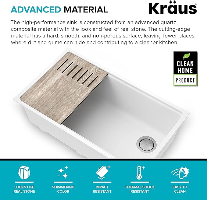 KRAUS Kitchen Sink Bellucci 32” Undermount Workstation Granite, Metallic White - Image 7