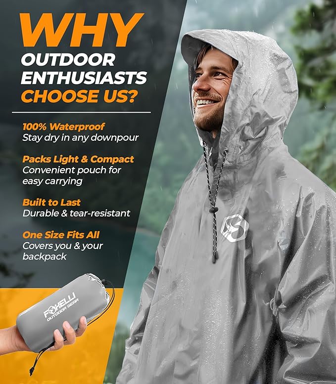 Foxelli Rain Poncho for Adults – Extra Long Reusable Waterproof Raincoat - Image 8