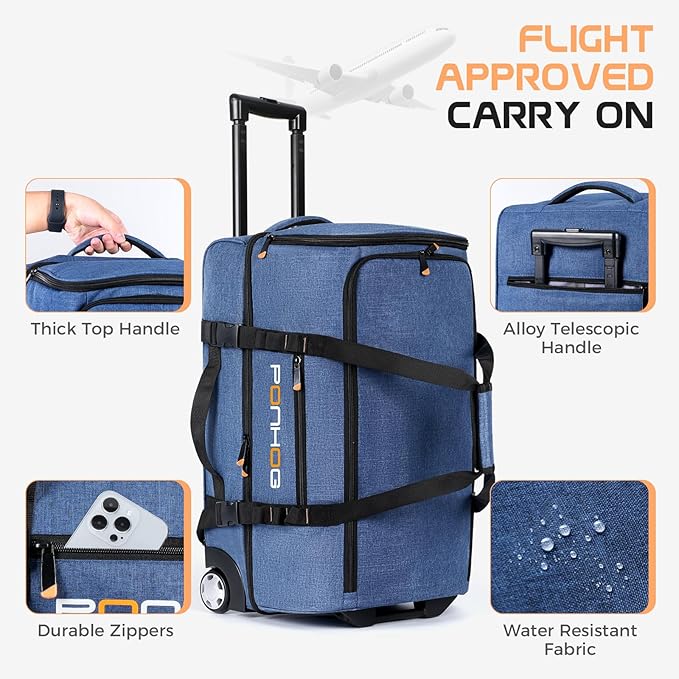 Rolling Duffle Bag with Wheels, Large Travel Duffel Bag with Shoe Compartment - Image 6