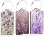 Vintage Purple Lavender 3 PCS Luggage Tags, Leather Suitcase Tags by Losthll