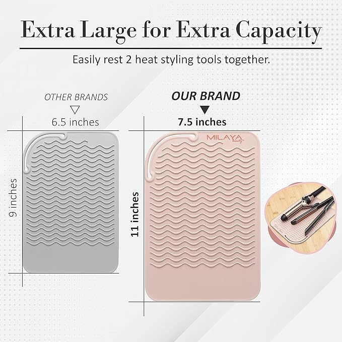 Vanity Accessories Heat Resistant Mat – Silicone Flat Iron & Curling Iron Holder, Non-Slip Vanity Mat & Hot Tool Mat for Home, Salon, or Travel Use