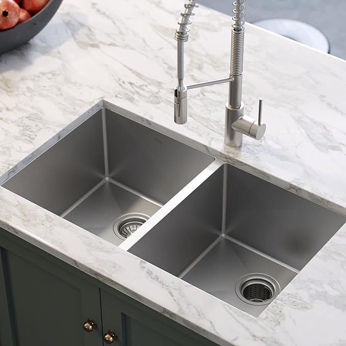 KRAUS Standart PRO™ 33-inch 16 Gauge Undermount 50/50 Double Bowl Stainless - Image 2