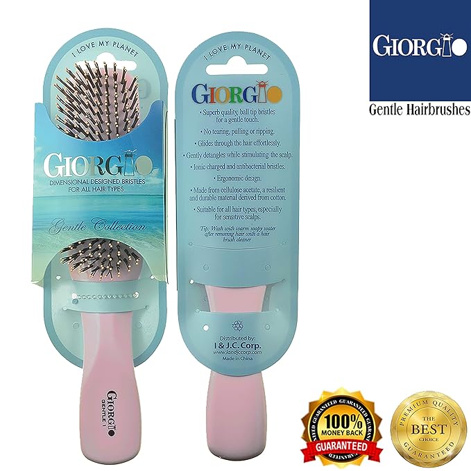 Giorgio Gentle Detangler Hair Brush - Dual Length Bristles for Men, Fine and Thick Hair, Scalp Massager, Travel Brush for Wet or Dry Hair