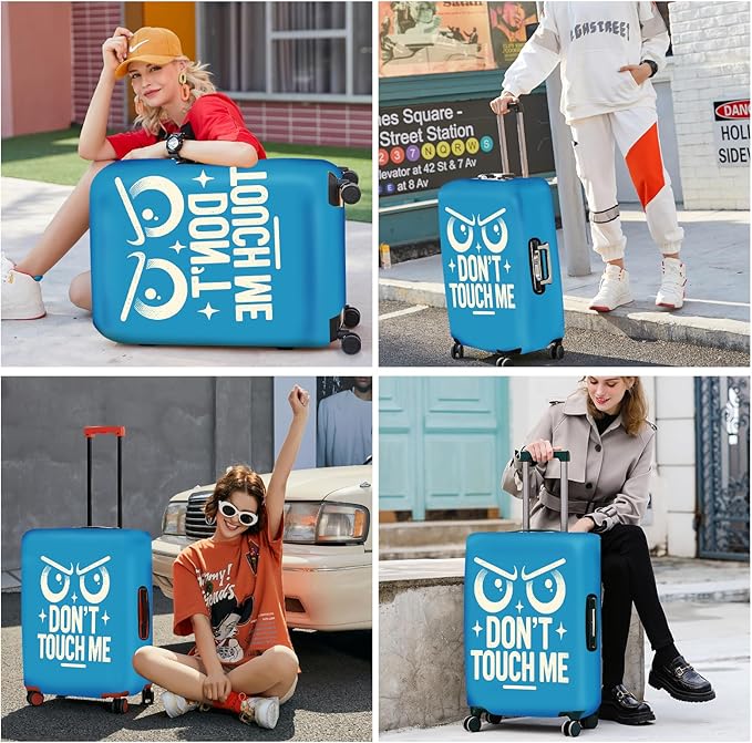 ANNA QUEEN Funny “Don’t Touch Me” Luggage Cover, Bold Blue Suitcase Protector - Image 7
