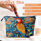 Cosmetic Bags Travel Makeup Toilet Case Waterproof Pouch for Women Girls 6.7X9.45inches - Colorful Macaw Stands on Branch