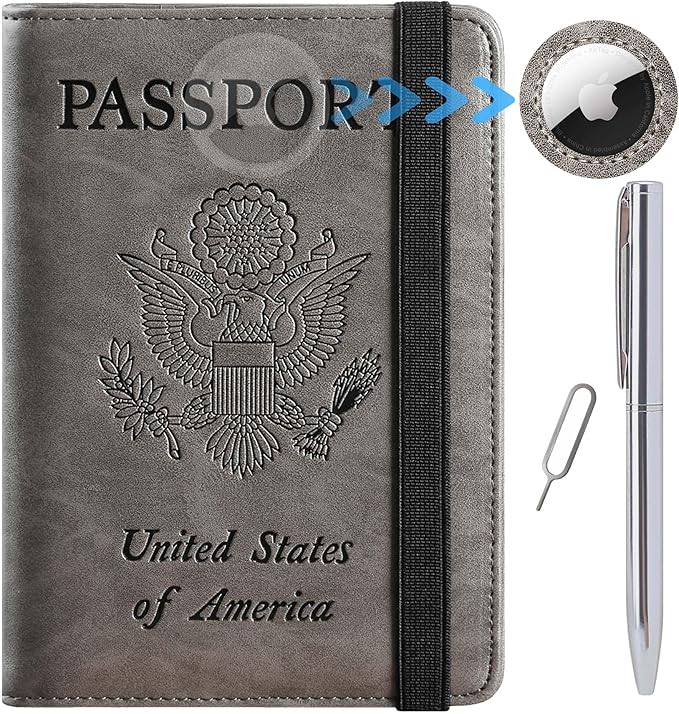 Airtag Passport Holder Cover Wallet Travel Essentials RFID Blocking Leather by PASCACOO