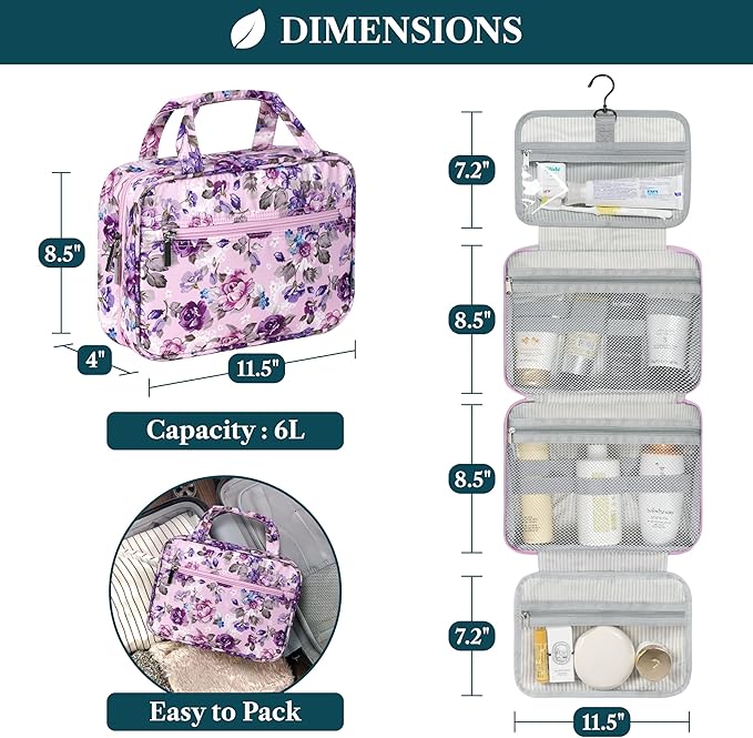 PAVILIA Hanging Toiletry Bag Travel Bag Women Men, Foldable Cosmetic Organizer - Image 2