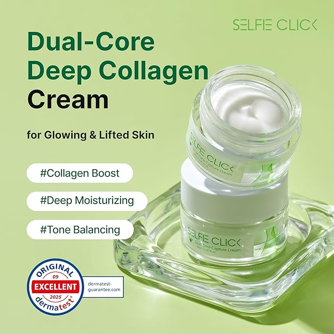 Dual Core Deep Collagen Cream, Niacinamide, Ceramide & Hydrolyzed Collagen for Glowing & Lifted Skin, Hydrating & Firming Moisturizer, Korean Skin Care (1.01 Fl Oz / 30ml)