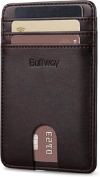 Buffway Mens Slim Wallet, Minimalist Thin Front Pocket Leather Credit Card by Buffway