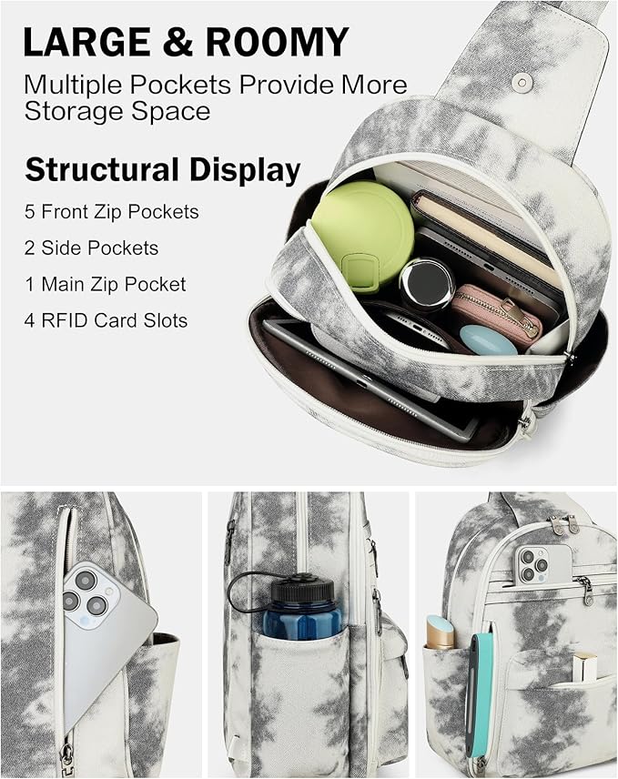 FADEON Large Sling Bag for Women, Leather Crossbody Purse Designer Anti Theft - Image 6