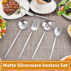 Matte Serving Silverware Set, 5-Piece Round Shared Utensils Set of Stainless - Image 5