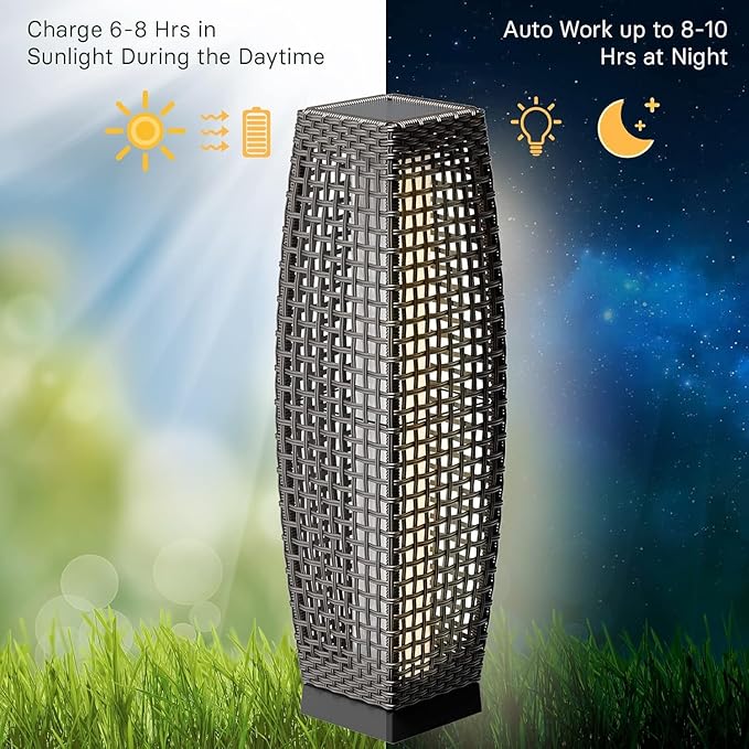 Grand patio Solar Outdoor Floor Lamp Water-Resistant Wicker Deck Lantern Light - Image 4