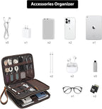 LANNSYNE Full Grain Leather Travel Cable Accessories Bag, Electronic Organizer - Image 3