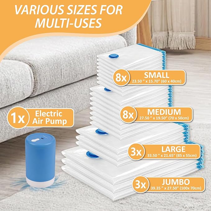 Vacuum Storage Bags with Electric Pump, 22 Pack Vacuum Seal Space Saver Bags - Image 4