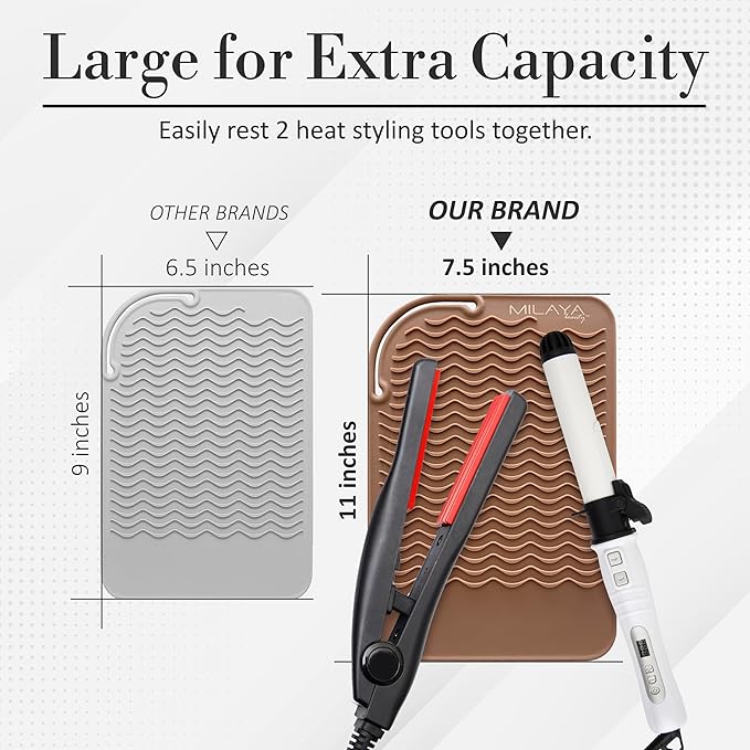 Vanity Accessories Heat Resistant Mat – Silicone Flat Iron & Curling Iron Holder, Non-Slip Vanity Mat & Hot Tool Mat for Home, Salon, or Travel Use