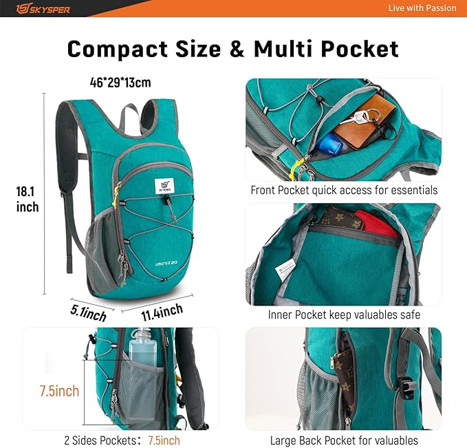 SKYSPER 15L/20L Foldable Hiking Backpack Lightweight Packable Travel Daypack - Image 2