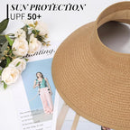 Sun Hats for Women Straw Beach Hat Wide Brim Sun Visor Summer Hat Packable - Image 2