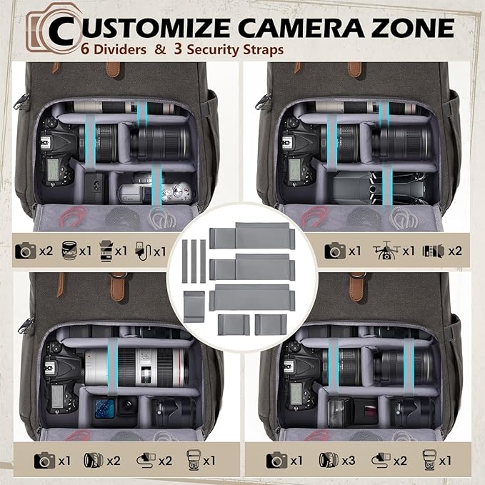 RAINSMORE Camera Bag Backpack for DSLR/SLR Mirrorless 15.6 Inch Laptop Camera - Image 3