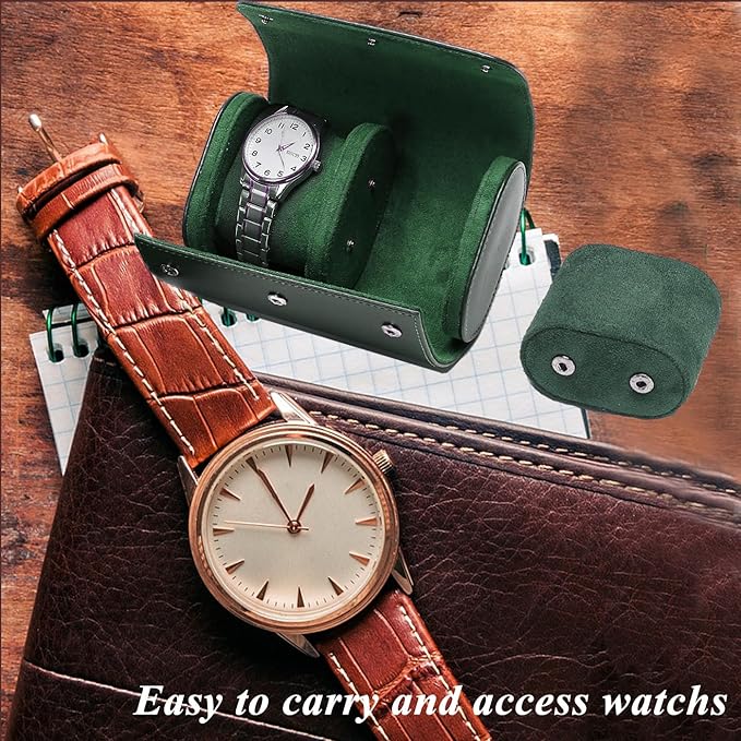 Watch Travel Case, Luxury Leather Watch Roll 2 Slot Organizer Box, Jewelry - Image 3