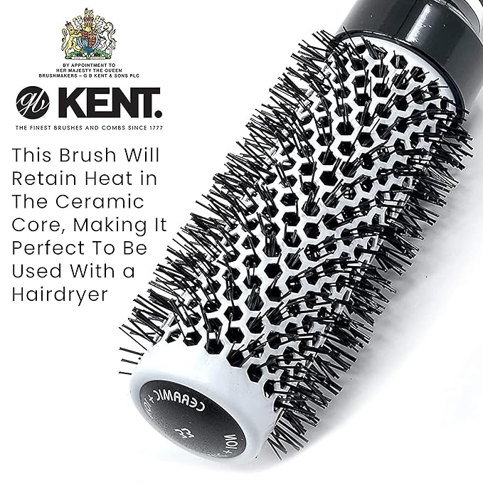 Kent KS30 Nylon Radial Salon Hair Brush With Heat Reflecting Core (33mm Diameter) - For Styling, Straight Blow-Dry, and Easy Curling